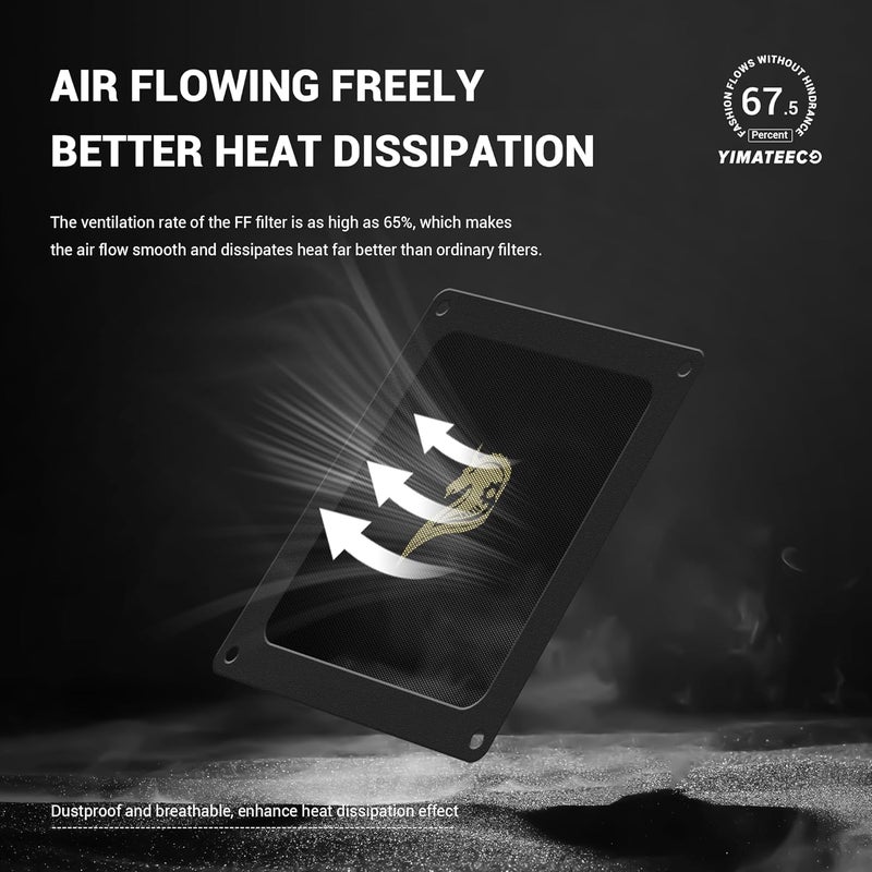 YIMATEECO Dust Filter PC 90mm for Computer Cooler/PSU/Routers PVC 50 Mesh, Magnetic Frame PC Fan Dust Mesh Cooler Filter Dustproof Computer Fan Grills (PVC, Gentleman, 90 * 90mm, 5pcs, Black) - Image 4
